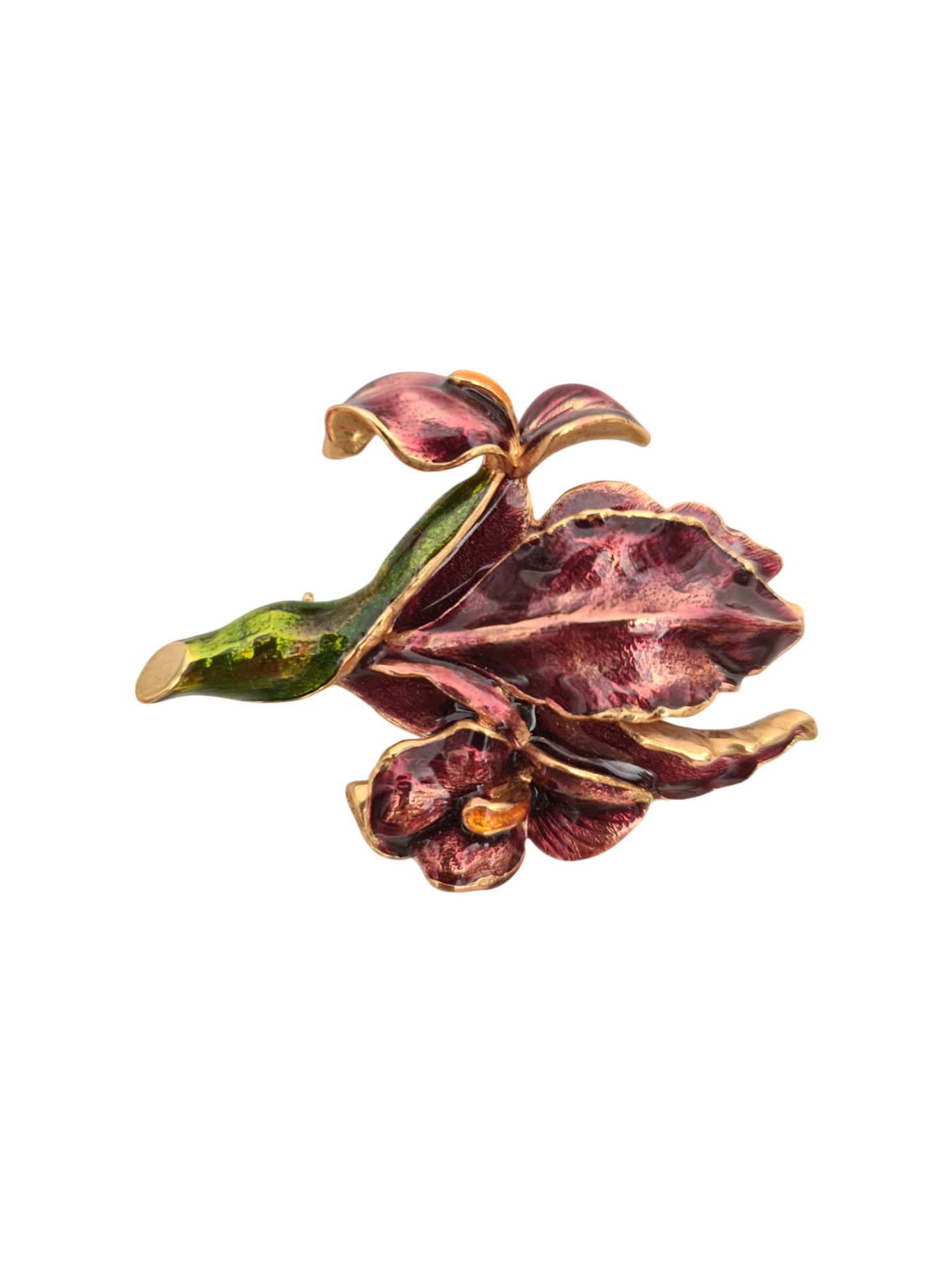 Broche dorée florale émaillée des années 50/70 EMMAUS