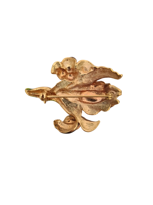 Broche dorée florale émaillée des années 50/70 EMMAUS