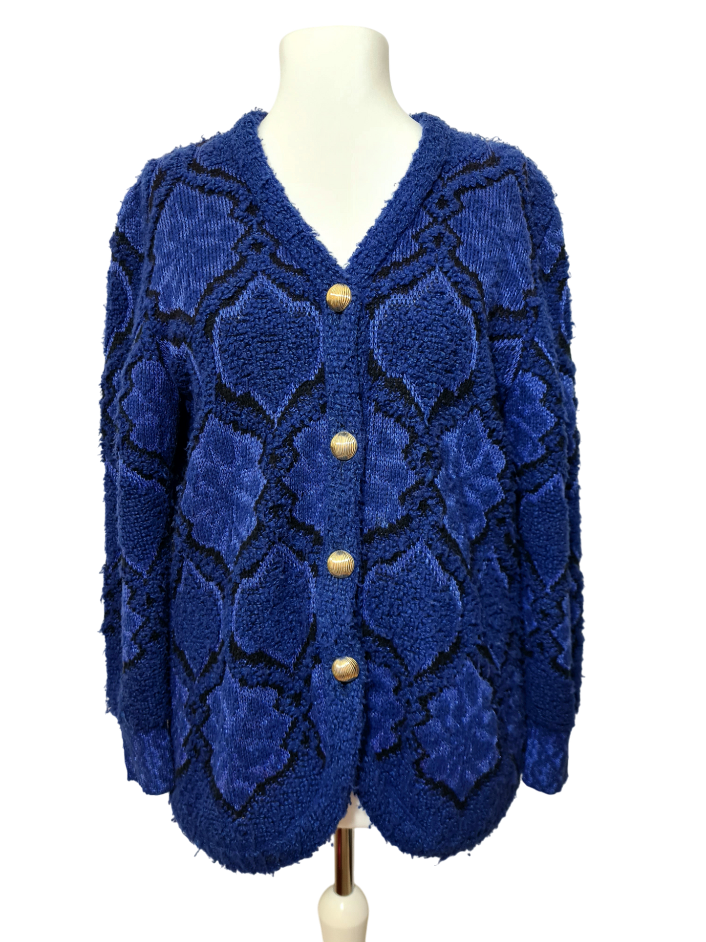 Cardigan long femme bleu Pierre Cardin vintage des années 80 EMMAUS