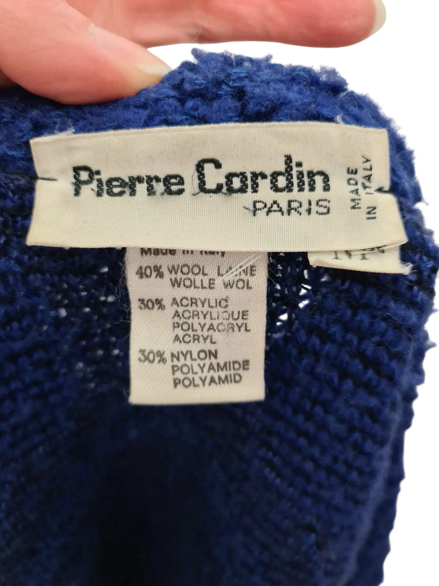 Cardigan long femme bleu Pierre Cardin vintage des années 80 EMMAUS
