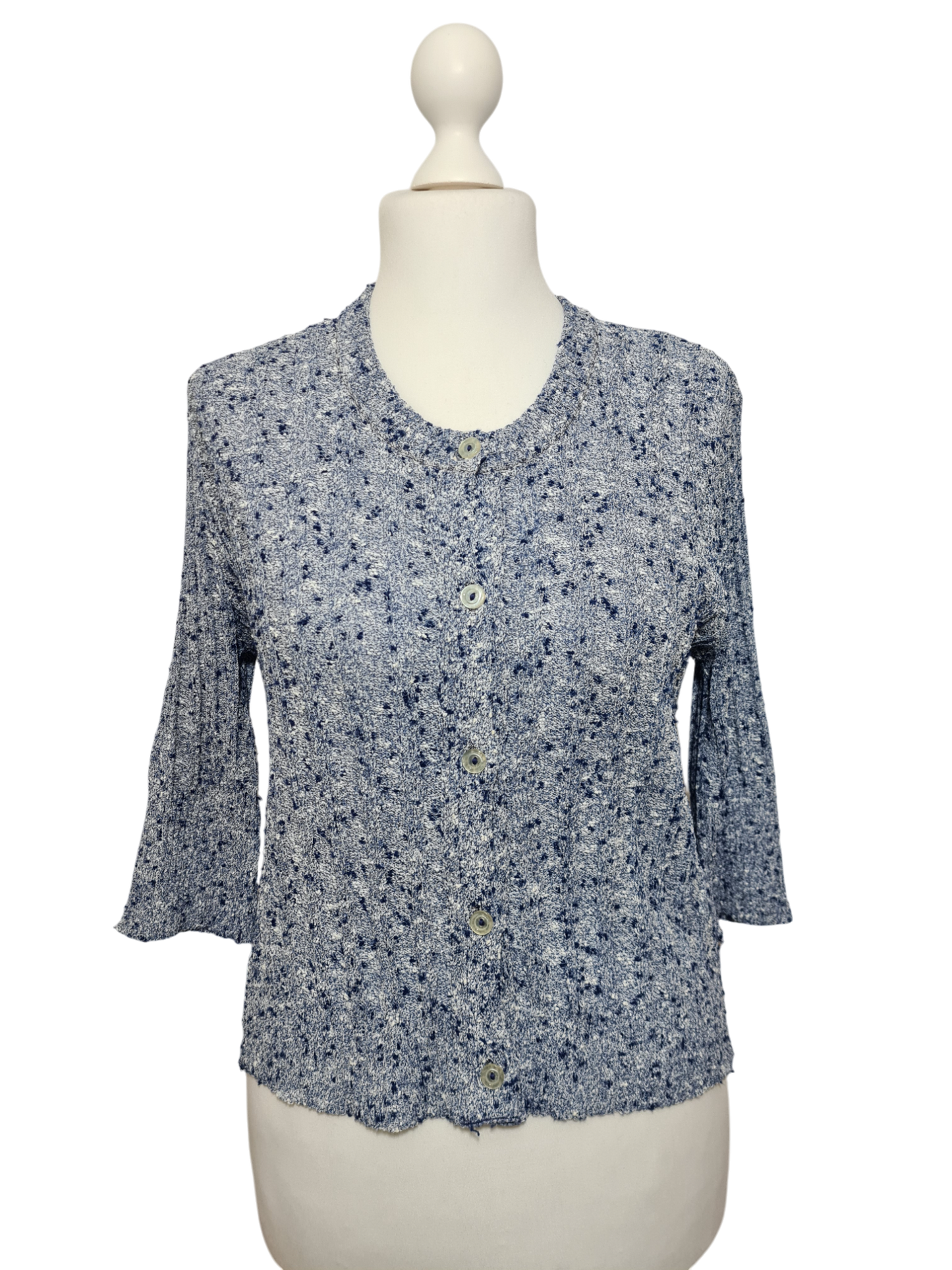 Cardigan bleu chiné manches 3/4 des années 80-90 EMMAUS