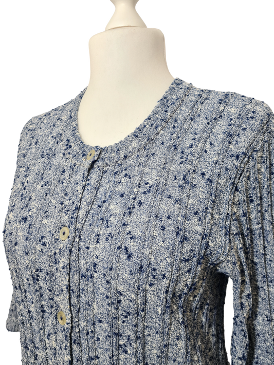 Cardigan bleu chiné manches 3/4 des années 80-90 EMMAUS