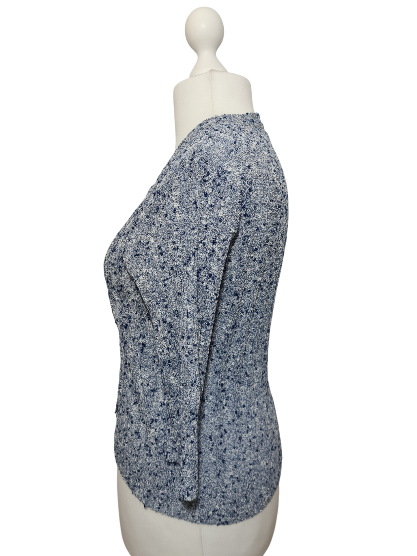 Cardigan bleu chiné manches 3/4 des années 80-90 EMMAUS