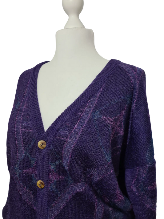 Cardigan femme oversize violet des années 80-90 EMMAUS