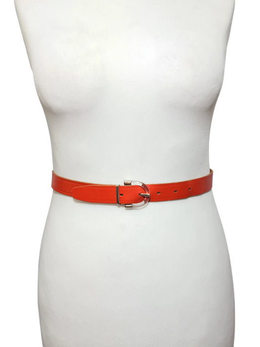 Ceinture croûte de cuir corail des années 80-90 - FRIPEO