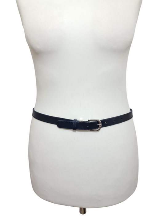 Ceinture fine bleue marine en croûte de cuir des années 90-2000 - FRIPEO