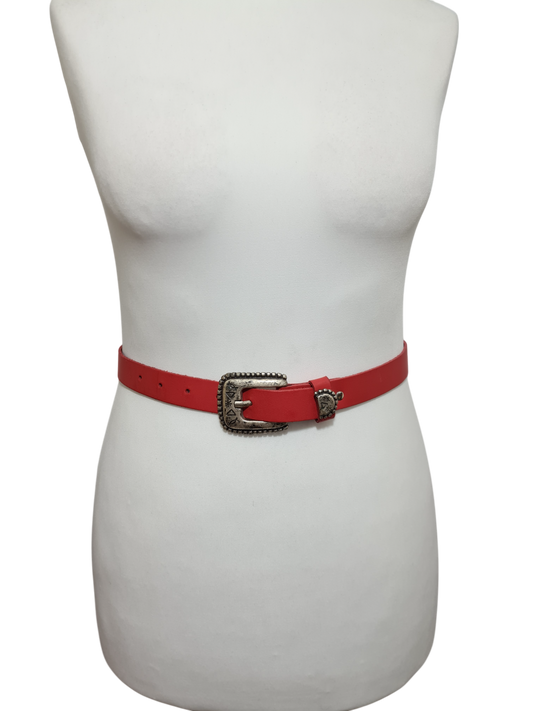 Ceinture rouge en croûte de cuir style cowboy/western des années 90 - FRIPEO
