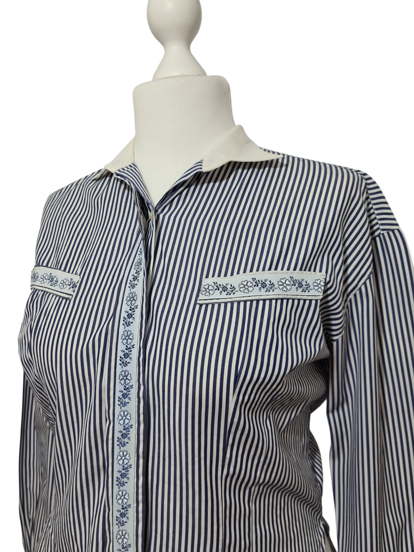 Chemisier femme Burton à rayures bleues des années 80-90 EMMAUS