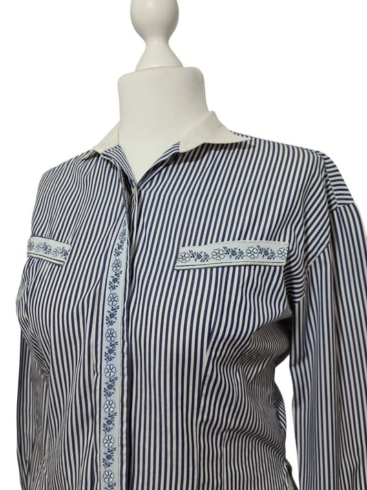 Chemisier femme Burton à rayures bleues des années 80-90 EMMAUS