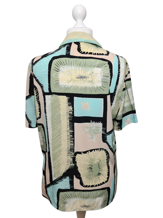 Chemise femme à manches courtes imprimé graphique coloré des années 80-90 EMMAUS