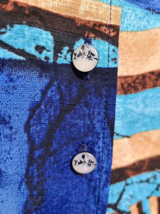 Chemise fluide et légère imprimé graphique des années 80-90 EMMAUS