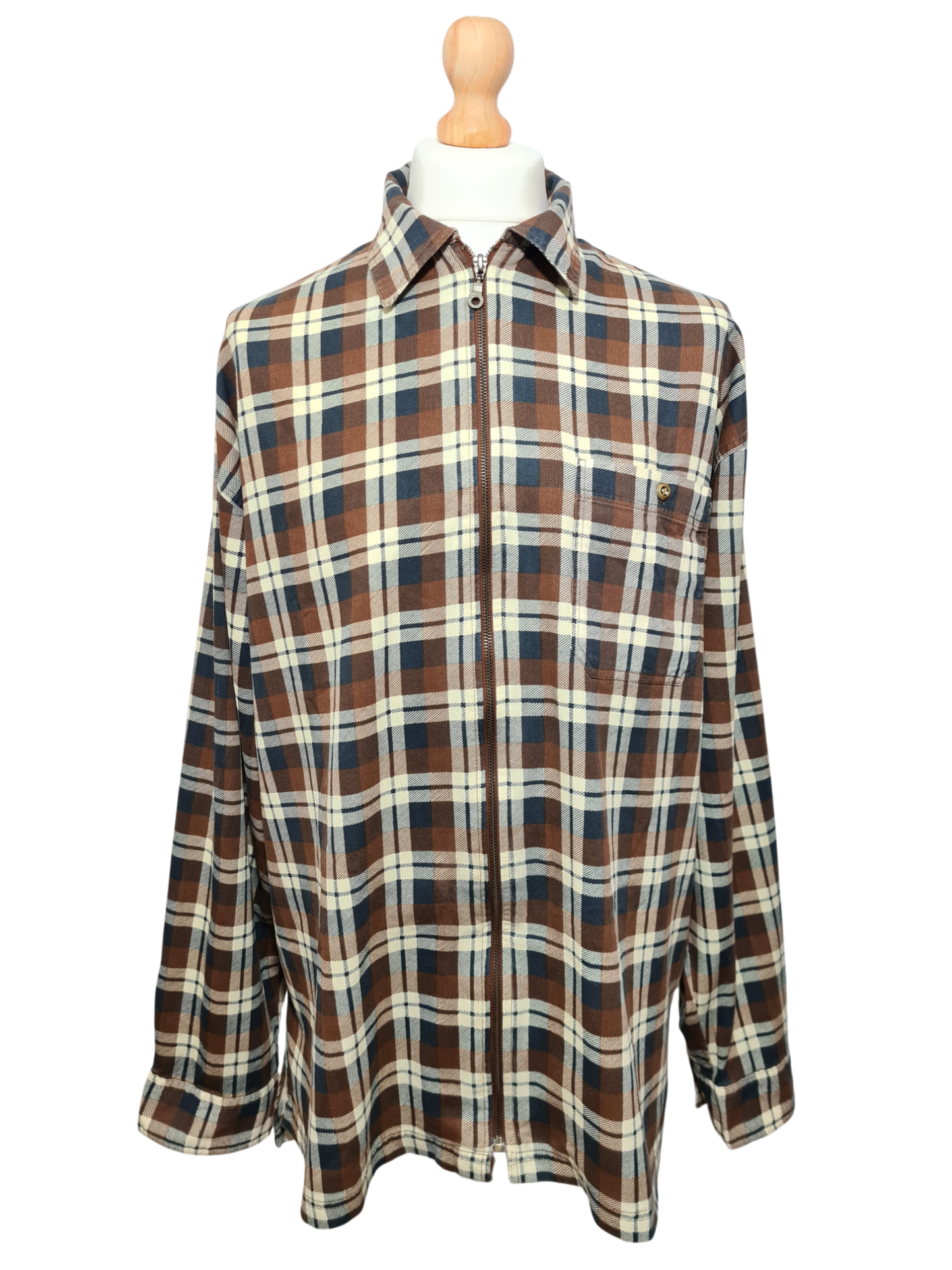 Chemise homme à carreaux oversize style workwear à fermeture zippée des années 90-2000 EMMAUS