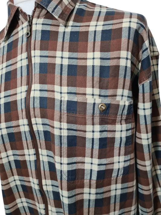 Chemise homme à carreaux oversize style workwear à fermeture zippée des années 90-2000 EMMAUS