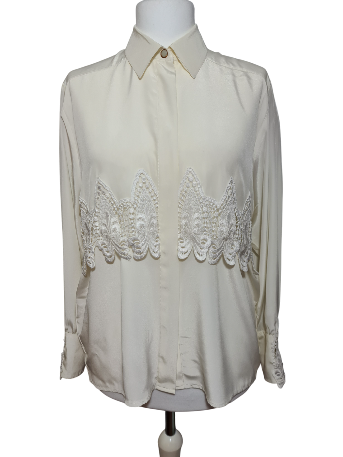 Chemisier femme blanc cassé en dentelle des années 80-90 EMMAUS