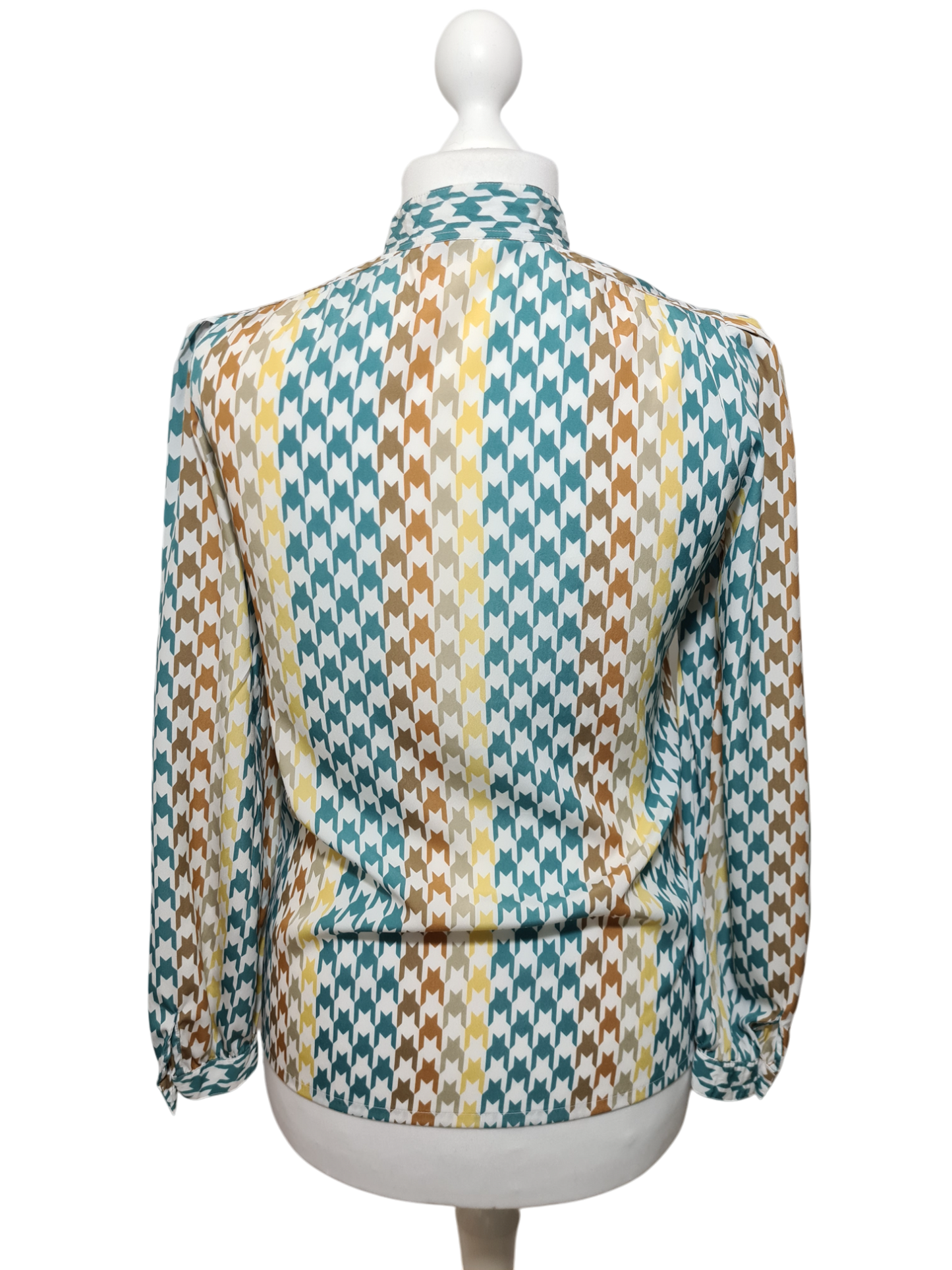 Chemisier imprimé pied-de-poule coloré des années 70-80 EMMAUS