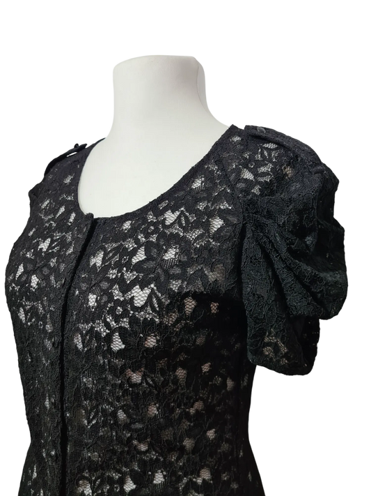 Haut en dentelle noire à manches bouffantes des années 90-2000 EMMAUS