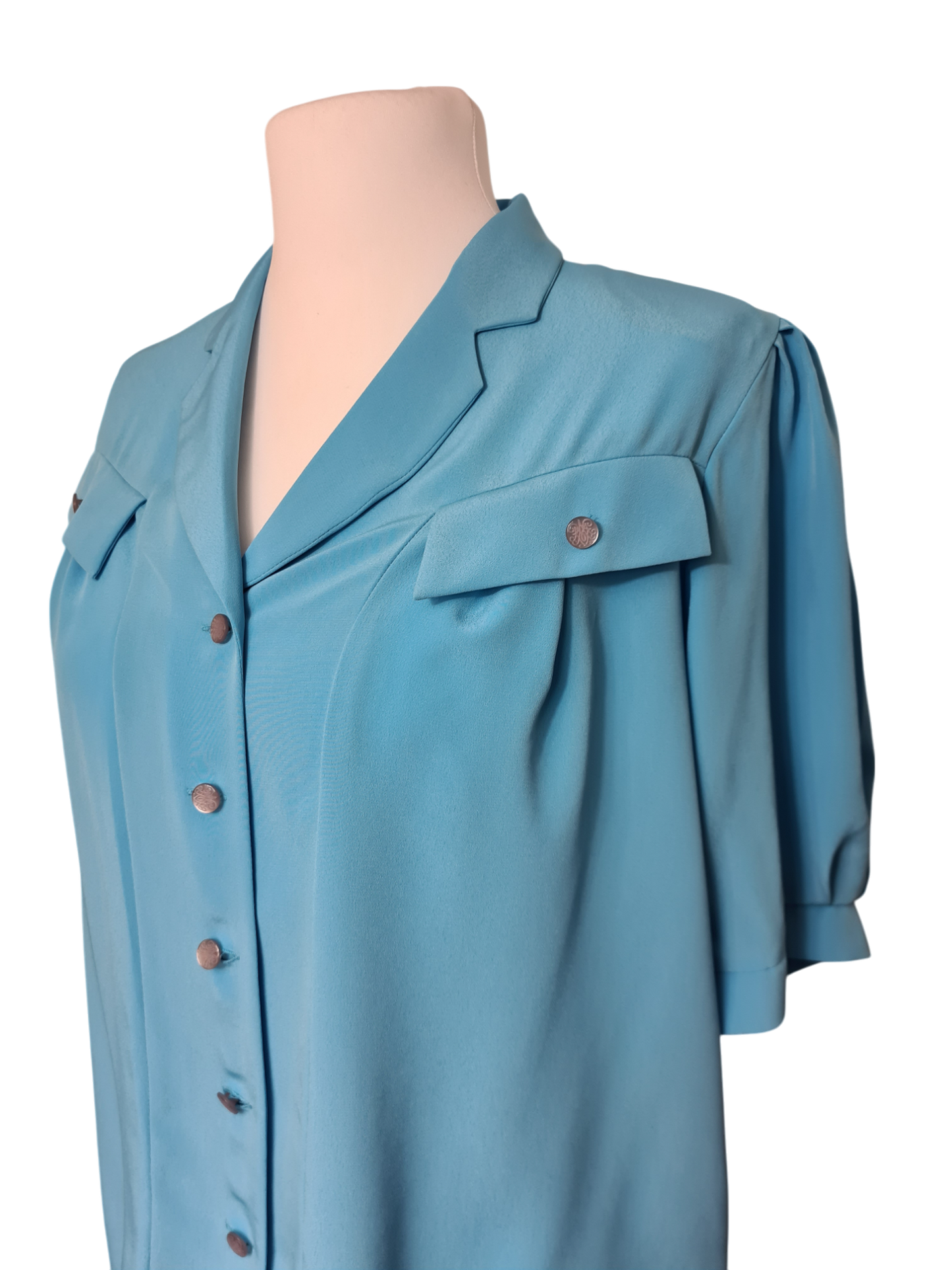 Chemise femme vintage bleue col tailleur des années 80/90 EMMAUS