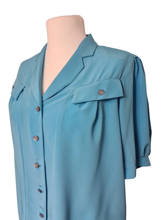 Chemise femme vintage bleue col tailleur des années 80/90 EMMAUS