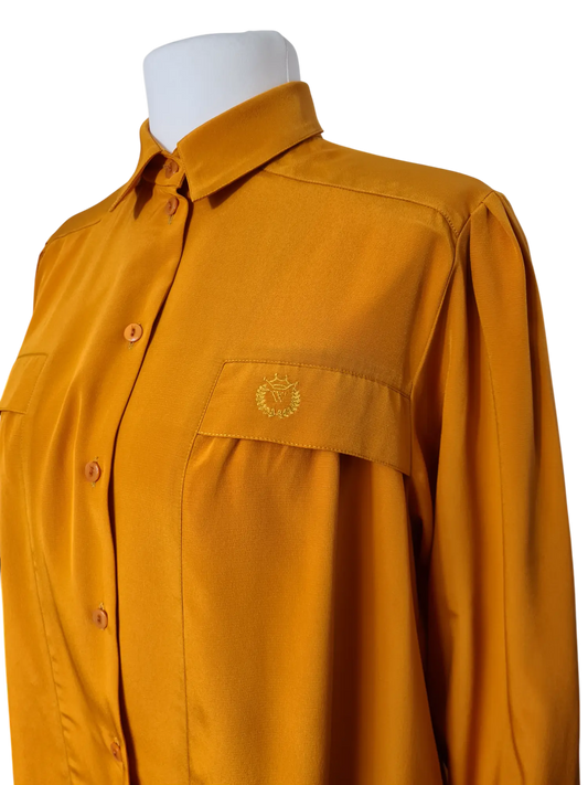 Chemise femme ample couleur moutarde manches bouffantes des années 80/90 EMMAUS