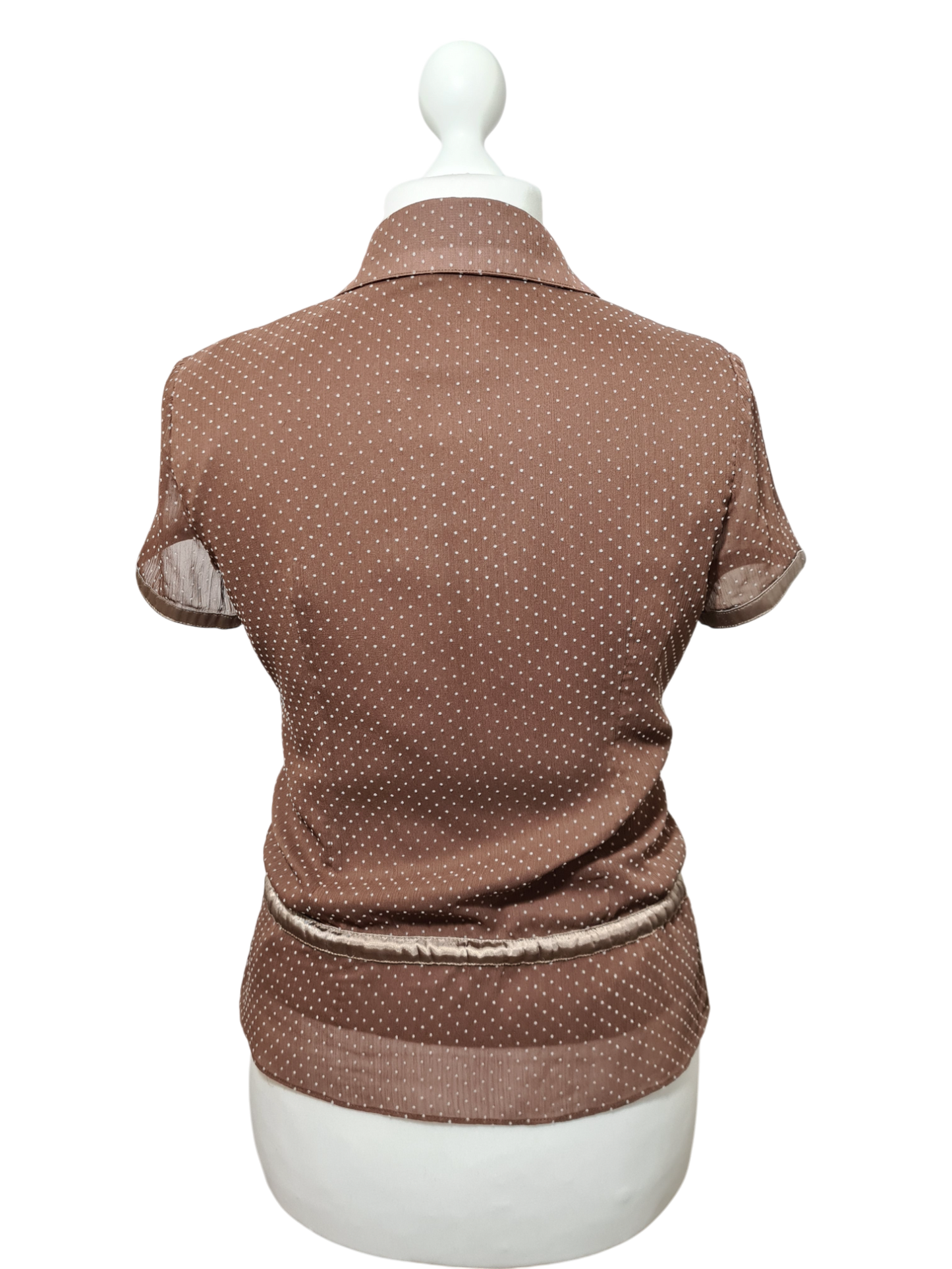 Chemisier manches courtes marron à pois des années 90-2000 EMMAUS