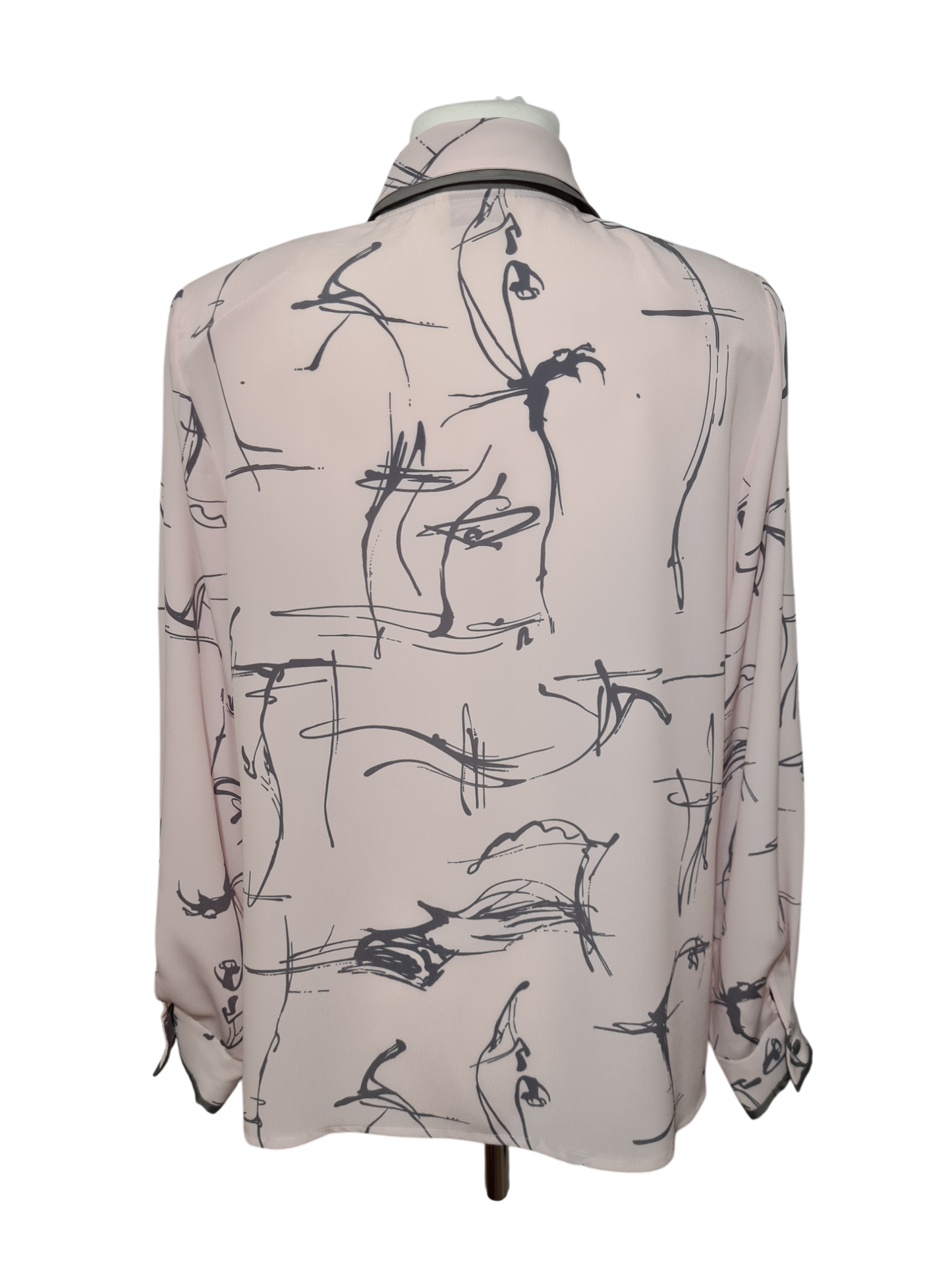 Chemisier rose pastel à motifs gris des années 80-90 EMMAUS