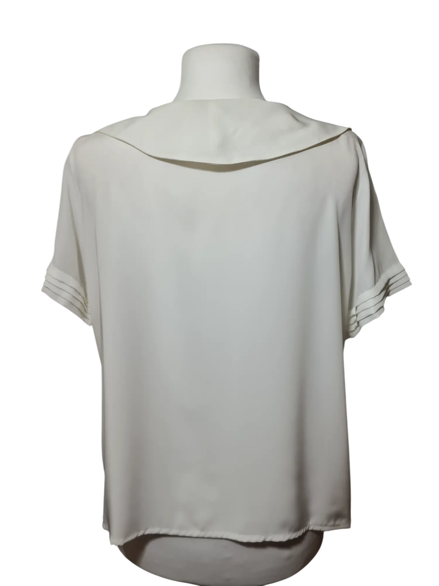 Chemisier blanc col large à volants et broche dorée des années 80 EMMAUS