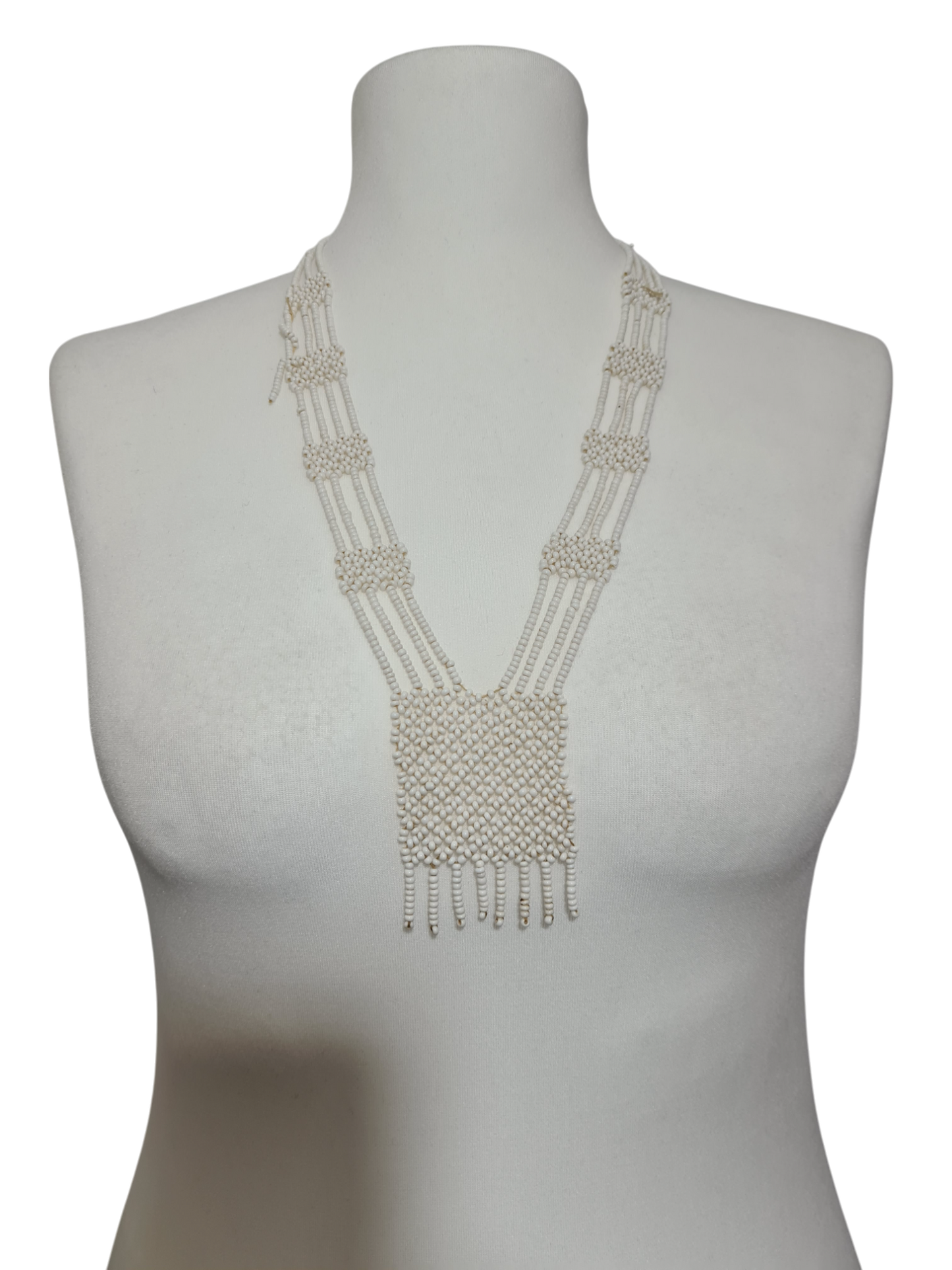 Collier de petites perles blanches style ethnique fait main vintage des années 70/80 My troc