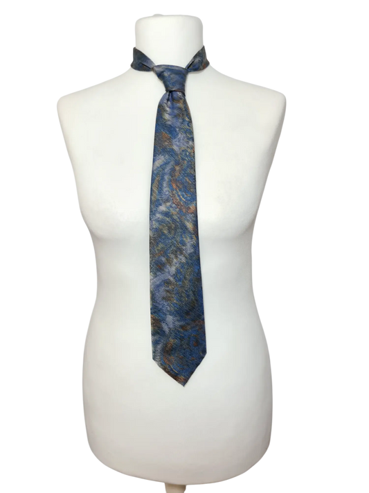Cravate bleue et dorée vintage des années 80 EMMAUS