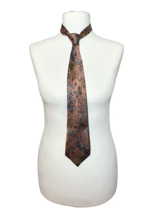 Cravate élégante Burton aux motifs floraux baroques tons cuivrés des années 70-80 EMMAUS