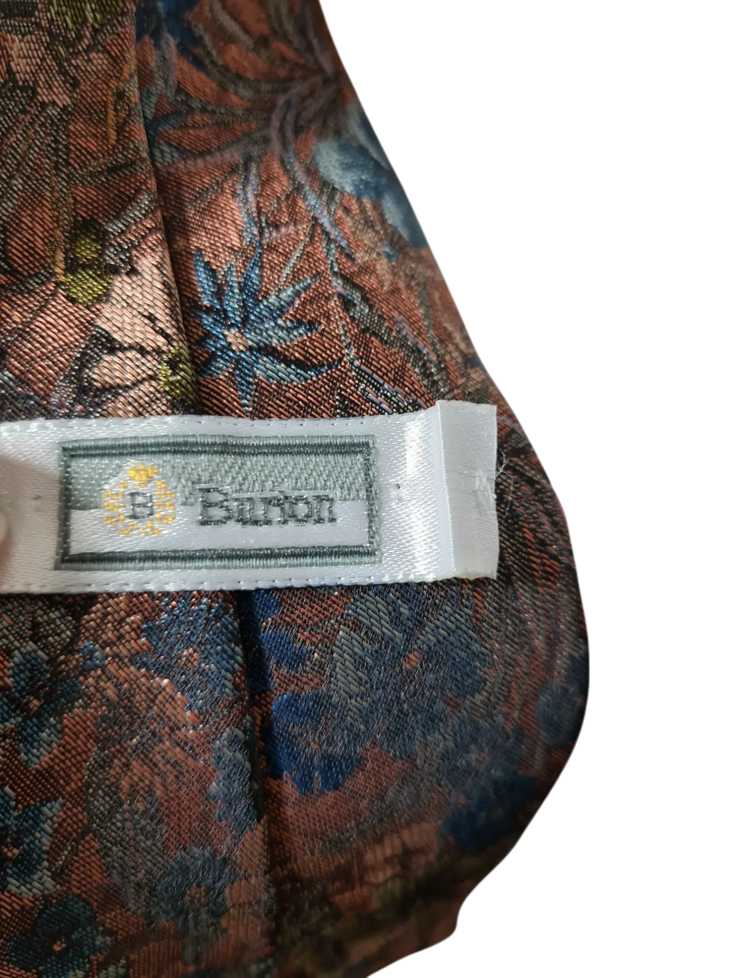 Cravate élégante Burton aux motifs floraux baroques tons cuivrés des années 70-80 EMMAUS