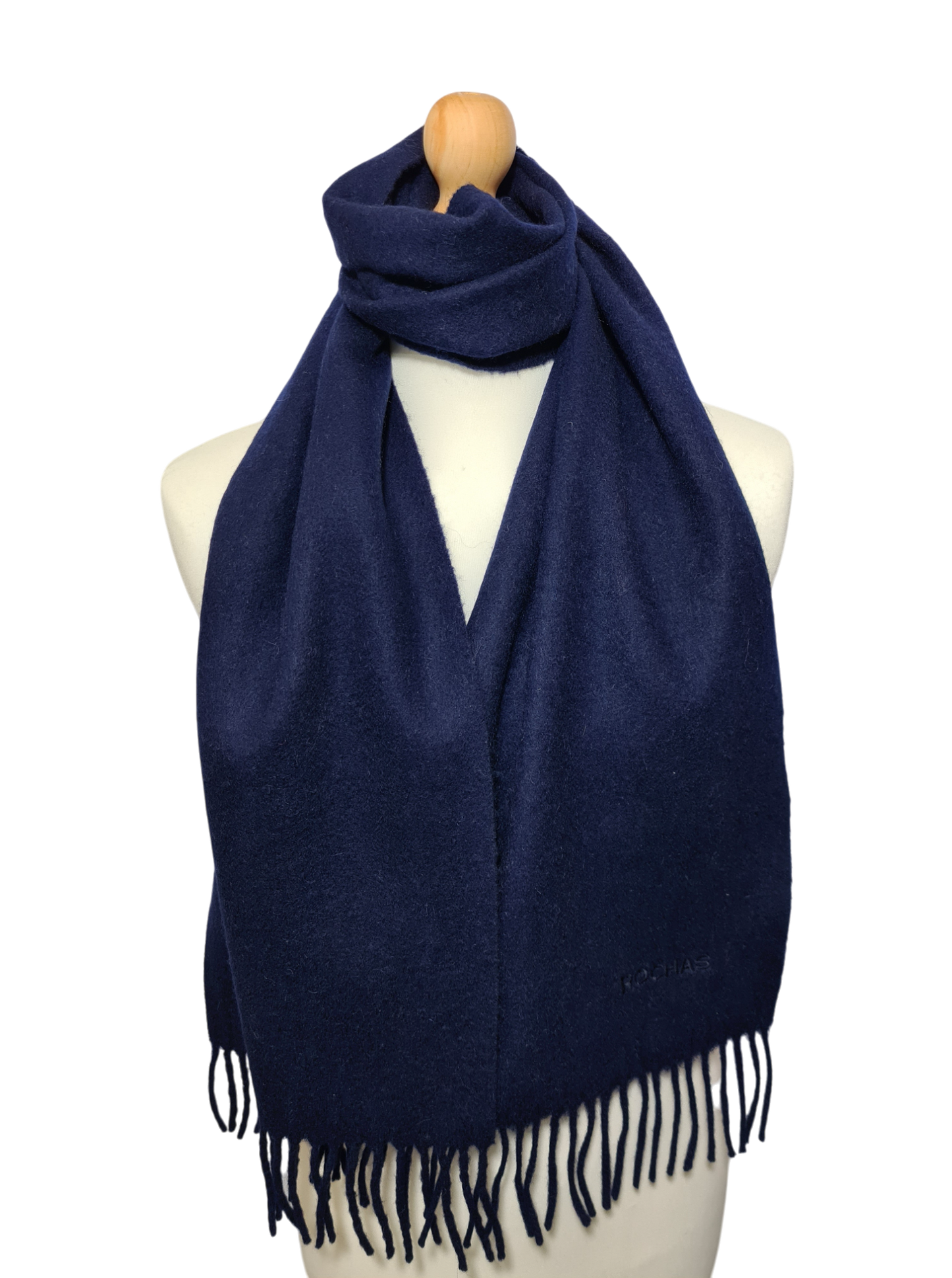 Écharpe bleue marine Rochas en pure laine des années 90-2000 EMMAUS
