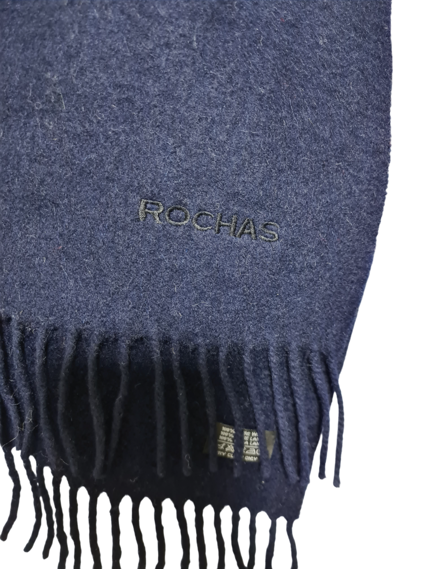 Écharpe bleue marine Rochas en pure laine des années 90-2000 EMMAUS