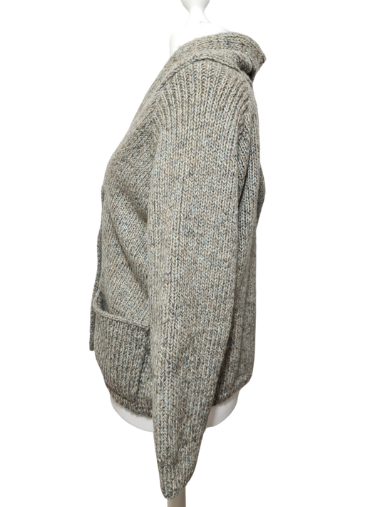 Gilet gris en laine tricotée main style rustique-chic des années 70-80 EMMAUS