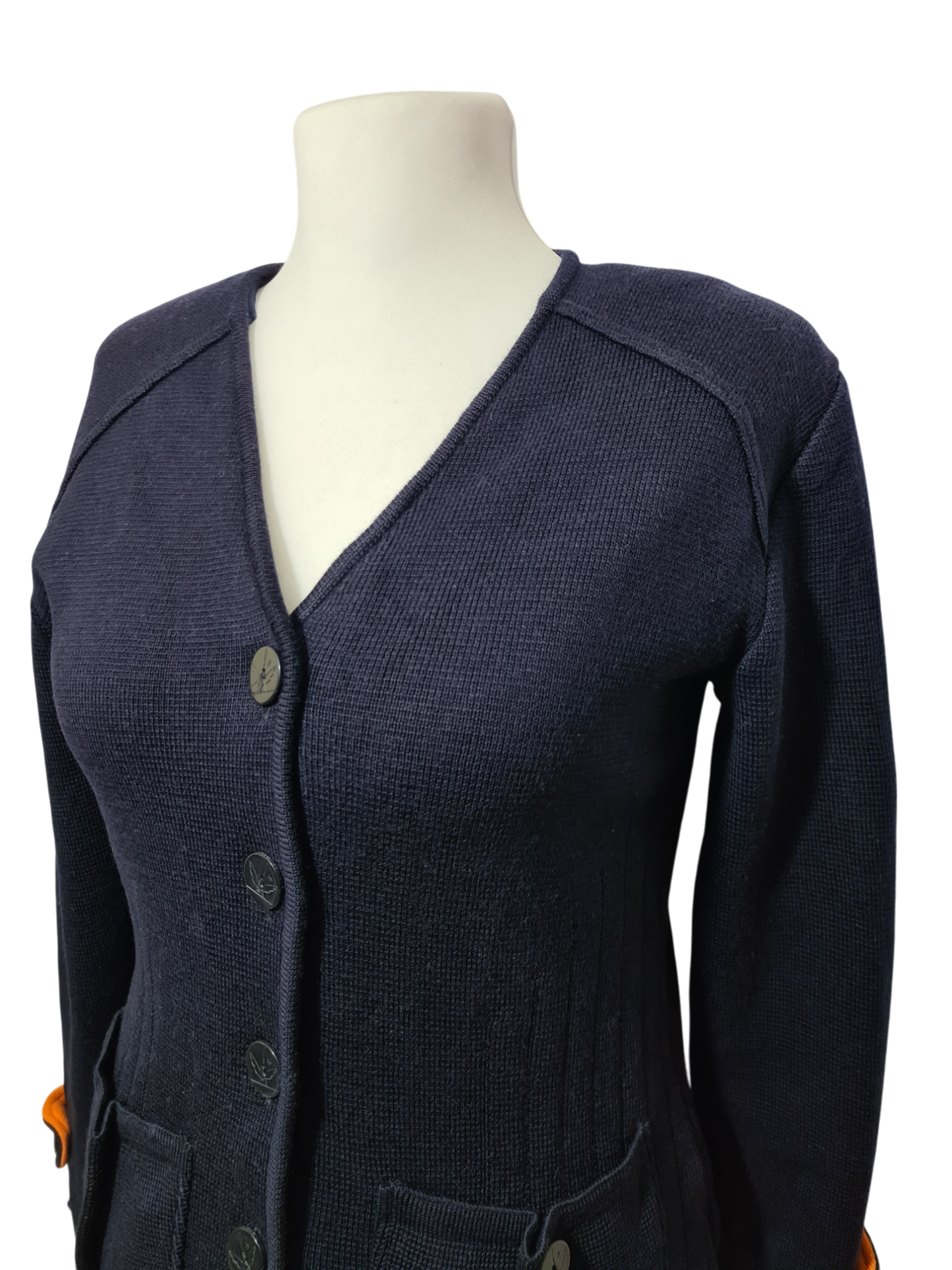 Gilet bleu marine uniforme aéroports de Paris en laine workwear des années 80-90 EMMAUS