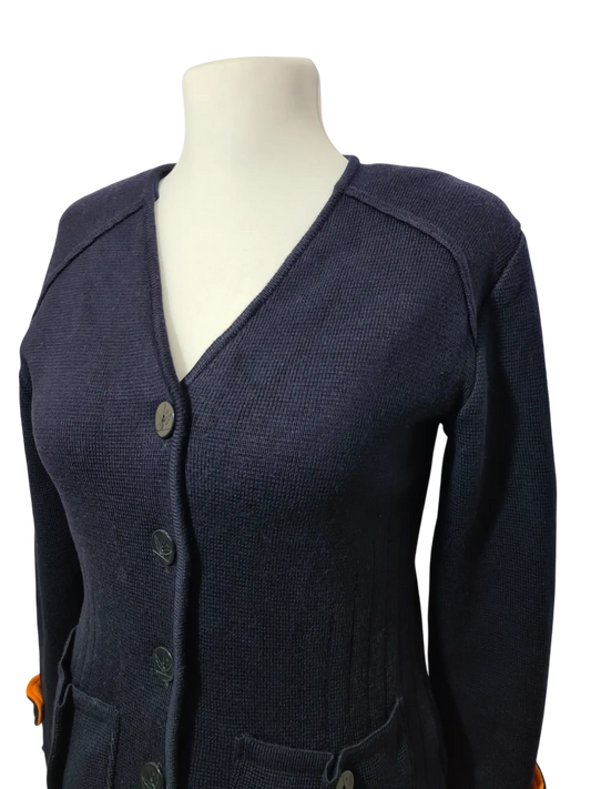 Gilet bleu marine uniforme aéroports de Paris en laine workwear des années 80-90 EMMAUS