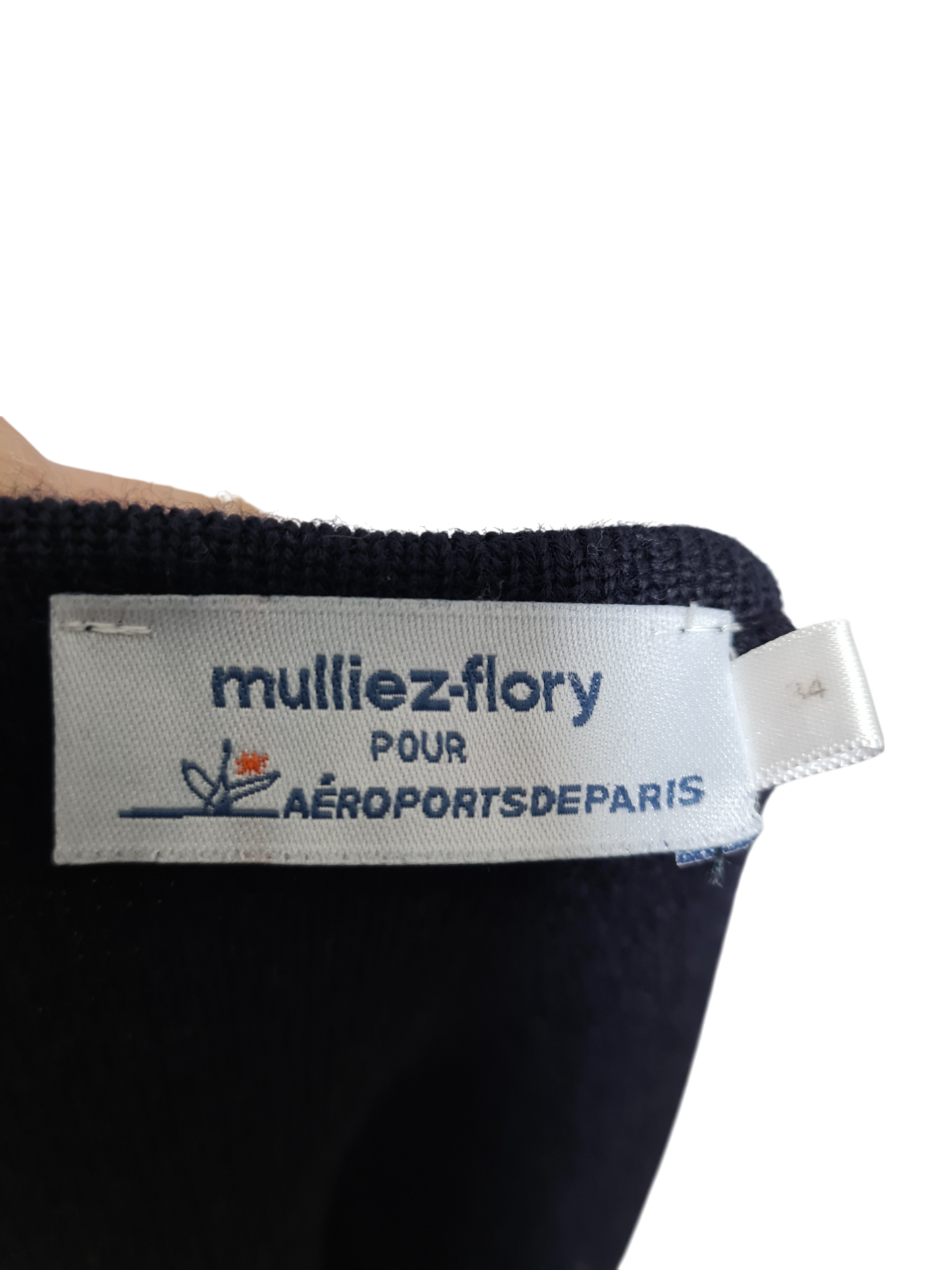 Gilet bleu marine uniforme aéroports de Paris en laine workwear des années 80-90 EMMAUS