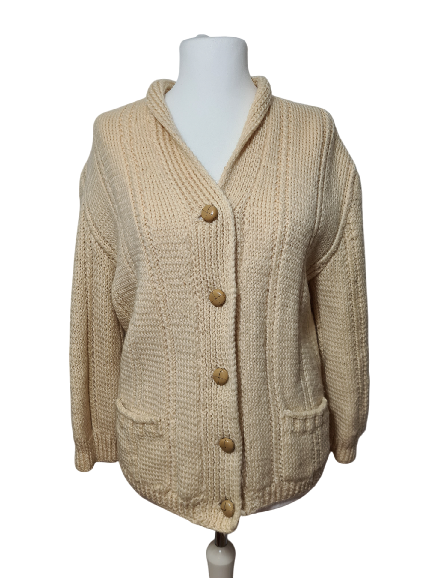 Gilet femme beige en laine fait main des années 70-80 EMMAUS
