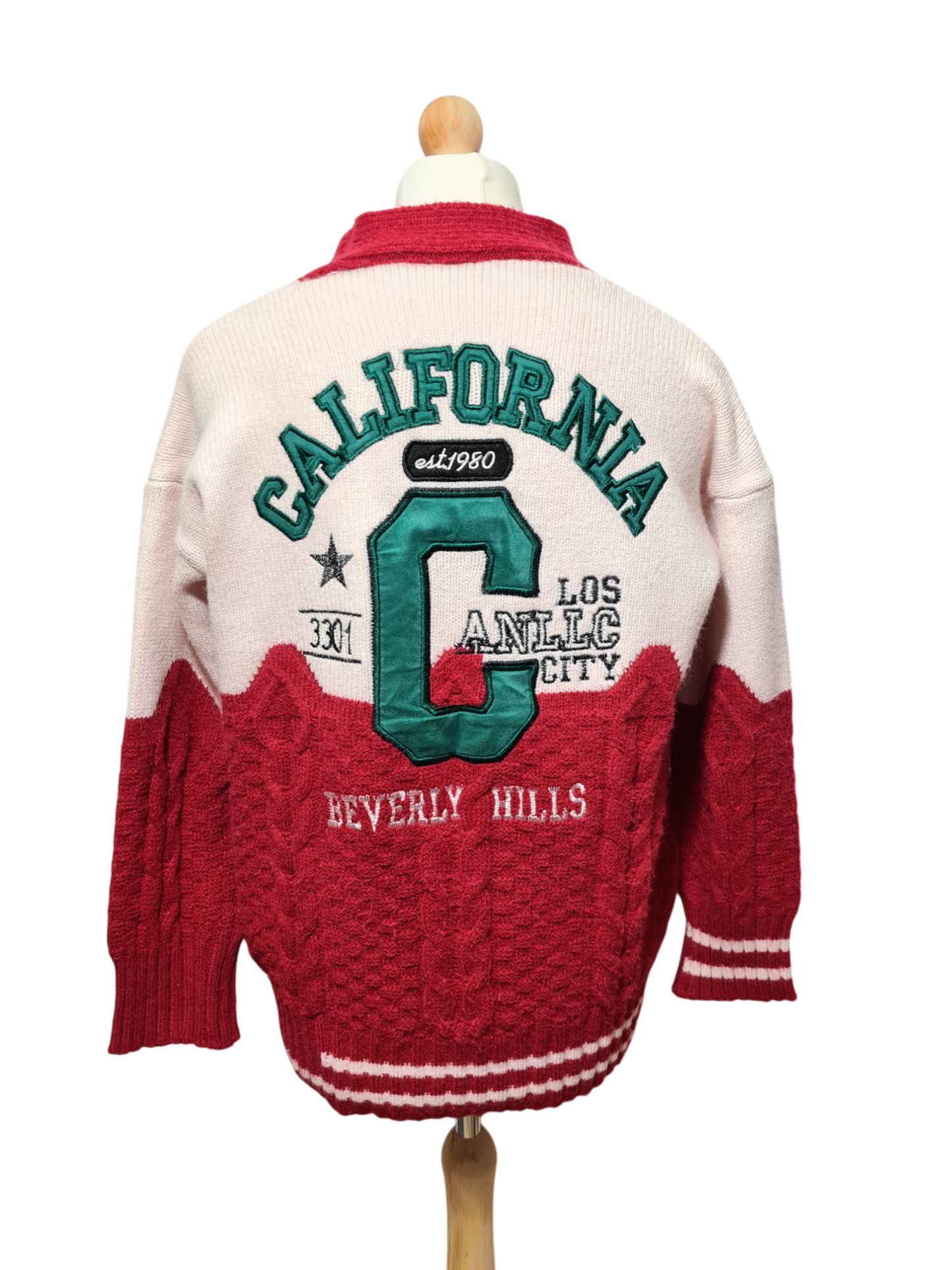Gilet universitaire California homme vintage en laine brodé Beverly Hills EMMAUS