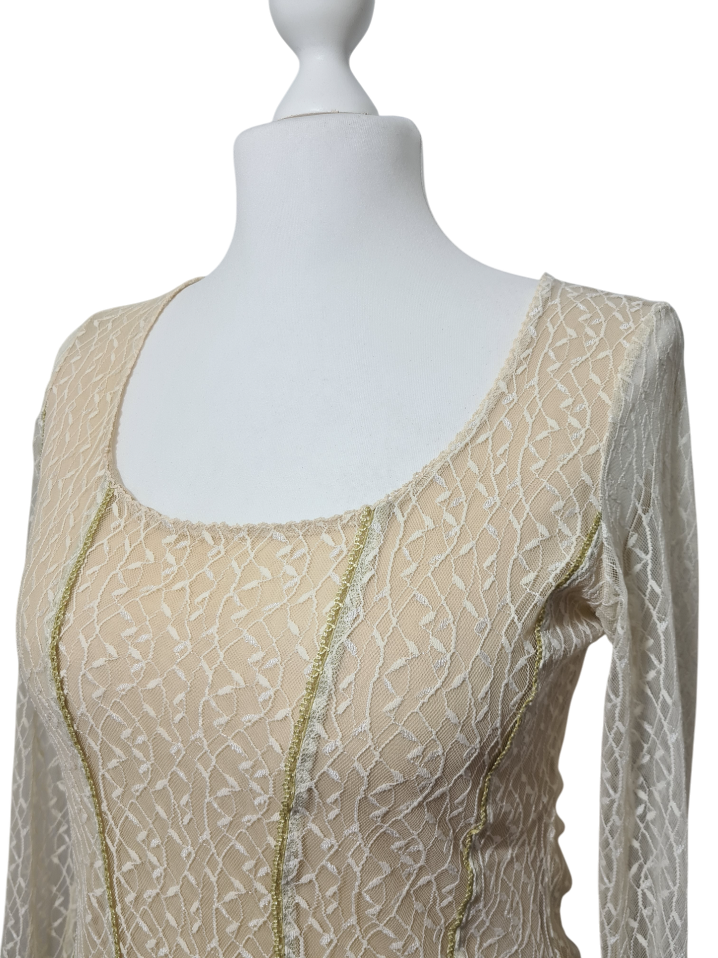 Haut en dentelle blanche Caroll des années 90-2000 EMMAUS