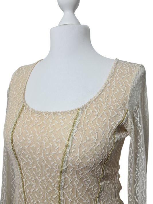 Haut en dentelle blanche Caroll des années 90-2000 EMMAUS