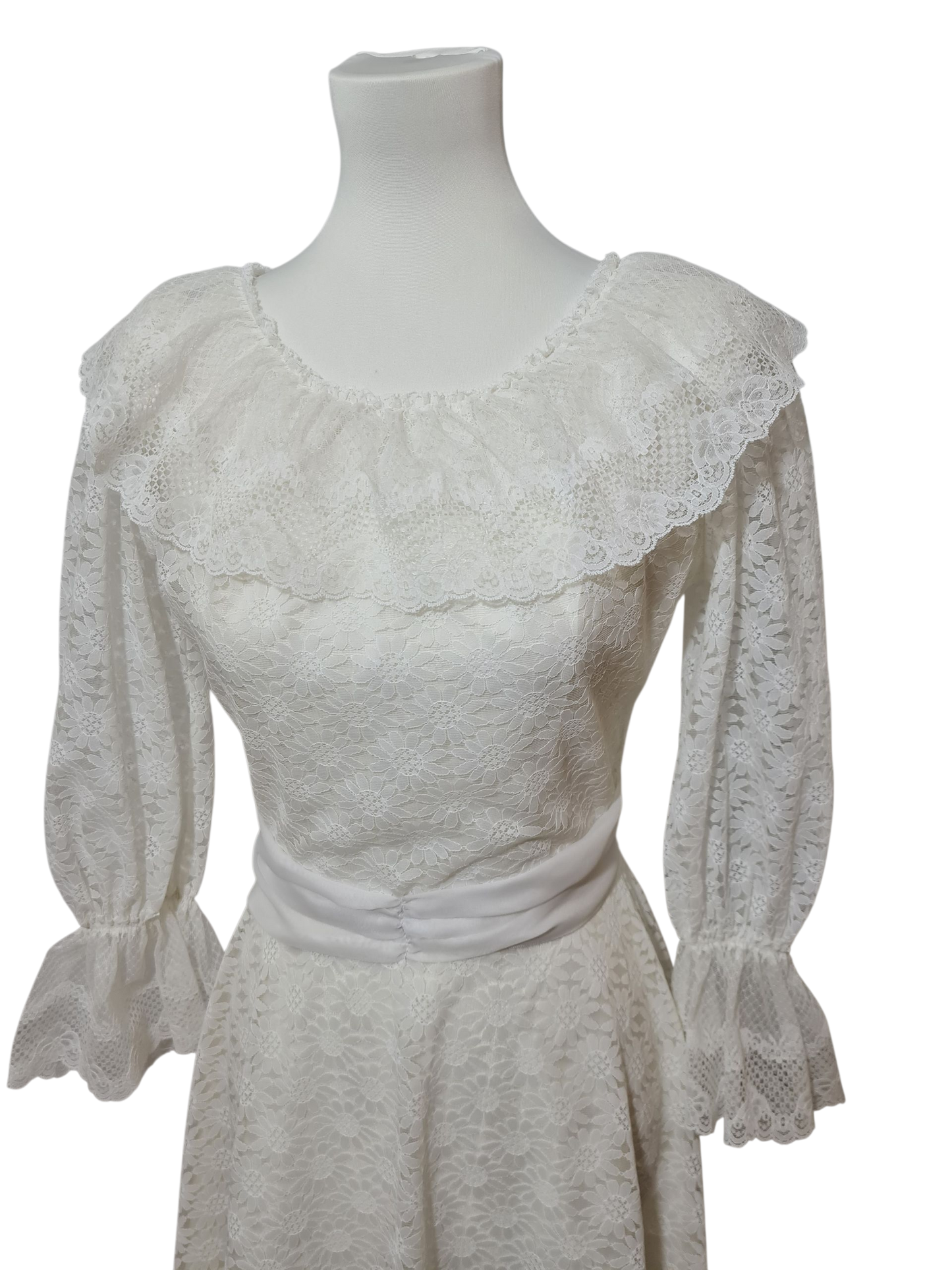 Robe de mariée vintage dentelle 70s/80s bohème romantique T36 EMMAUS