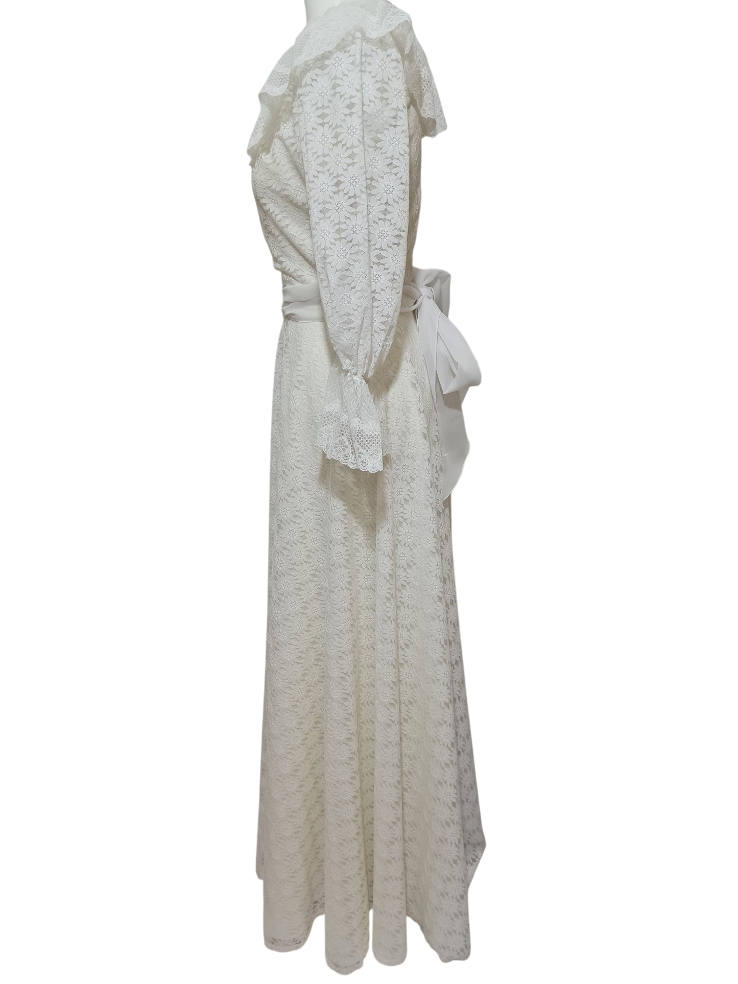 Robe de mariée vintage dentelle 70s/80s bohème romantique T36 EMMAUS