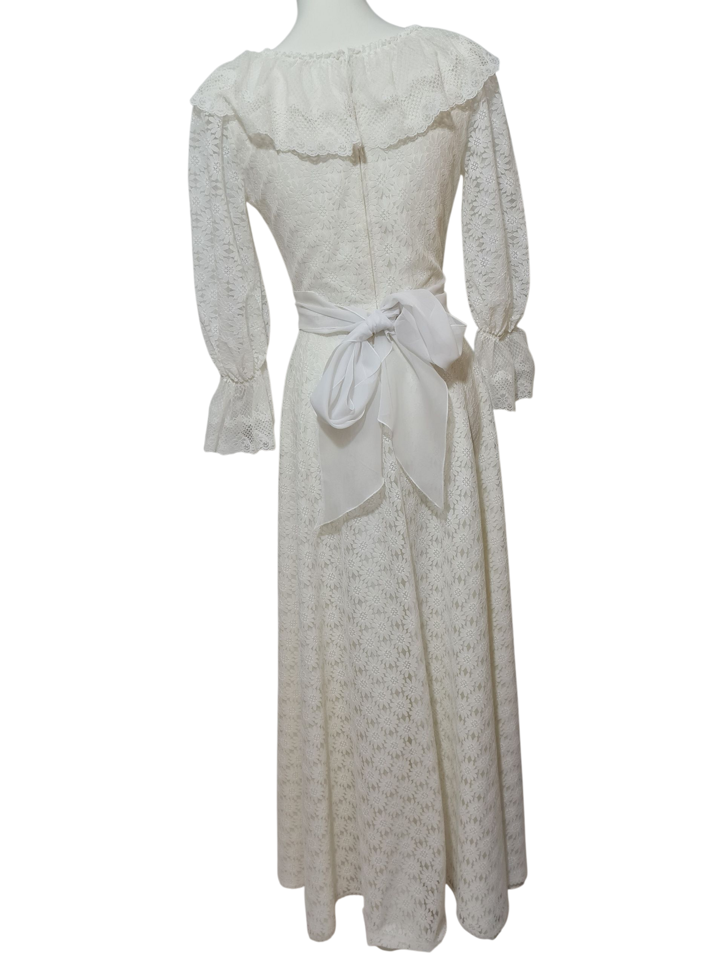 Robe de mariée vintage dentelle 70s/80s bohème romantique T36 EMMAUS
