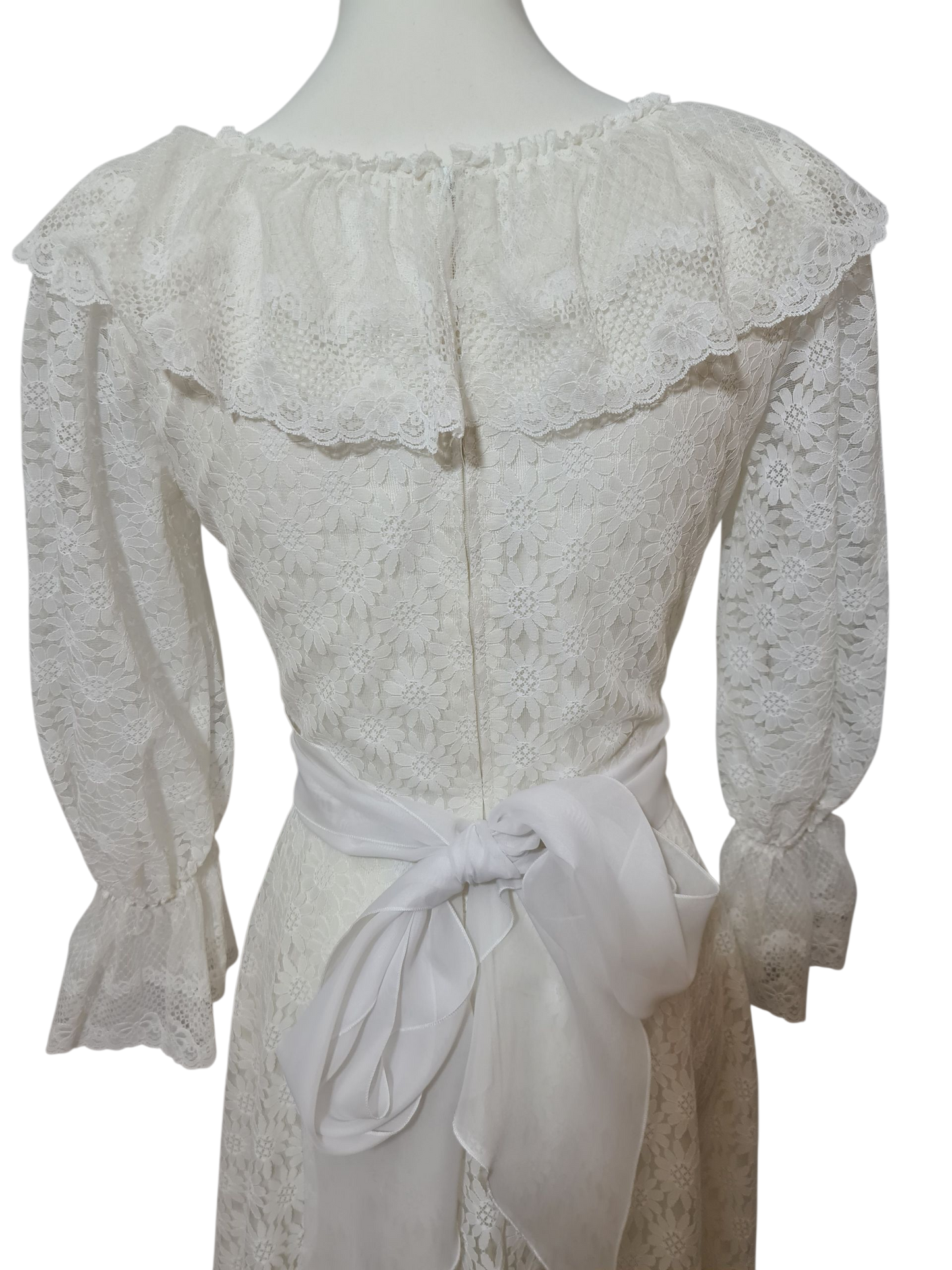 Robe de mariée vintage dentelle 70s/80s bohème romantique T36 EMMAUS