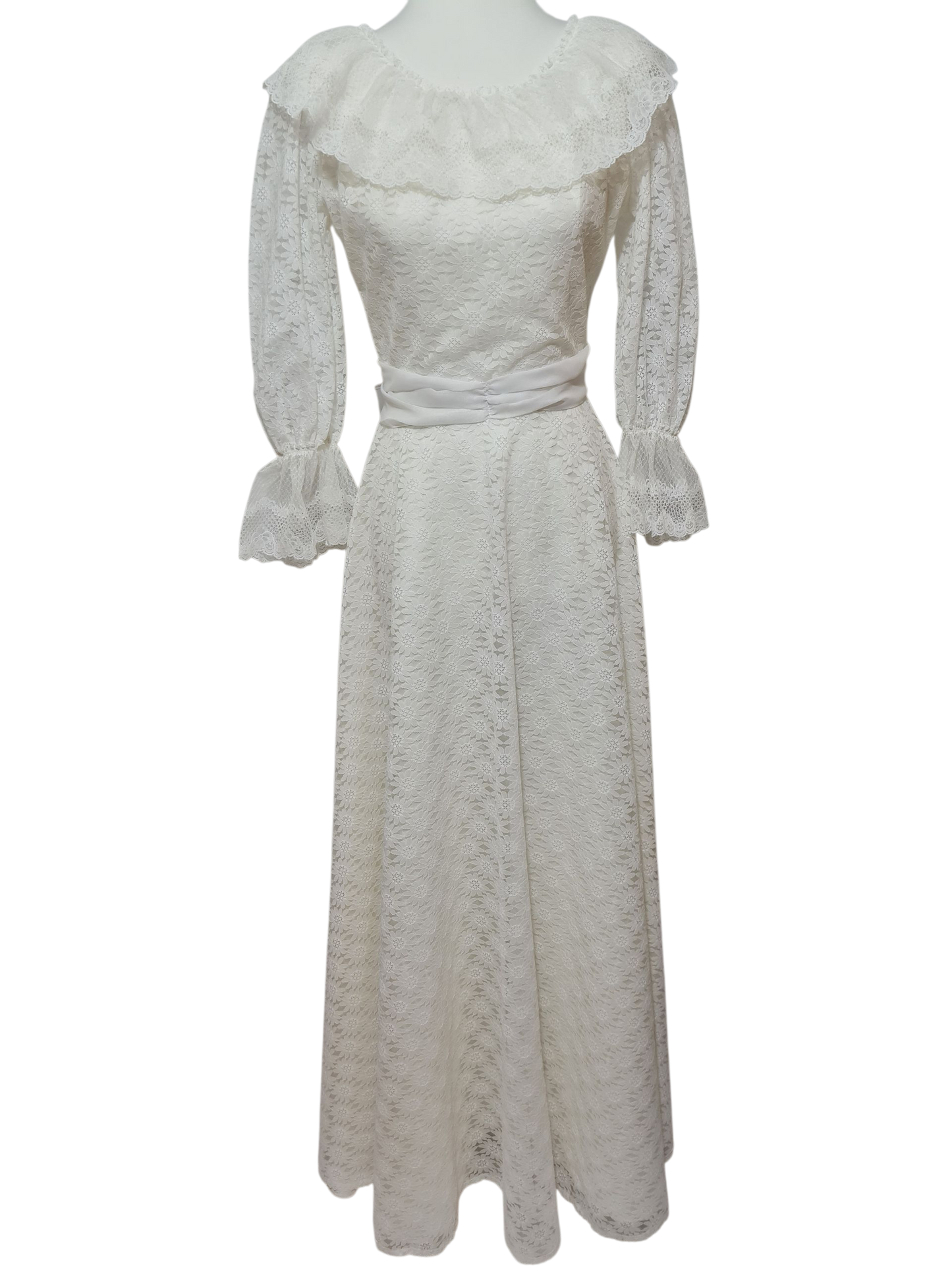 Robe de mariée vintage dentelle 70s/80s bohème romantique T36 EMMAUS