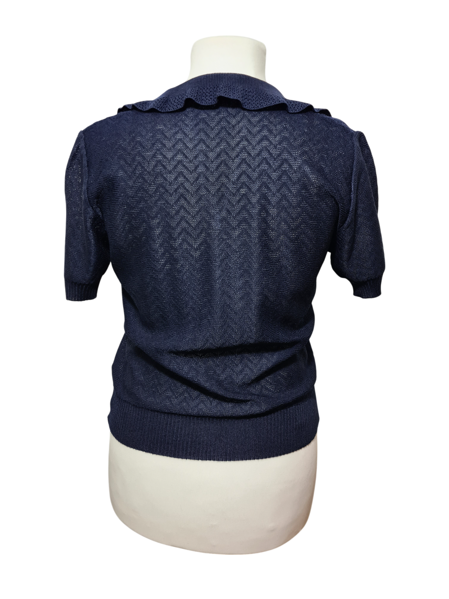 Pull femme bleu marine en maille autrichien des années 60-70 EMMAUS