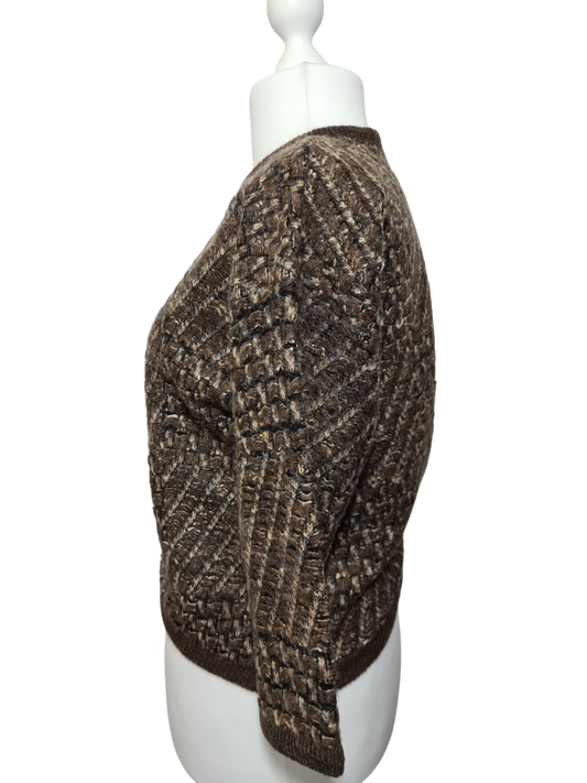 Beau pull chaud marron manches 3/4 des années 80-90 EMMAUS