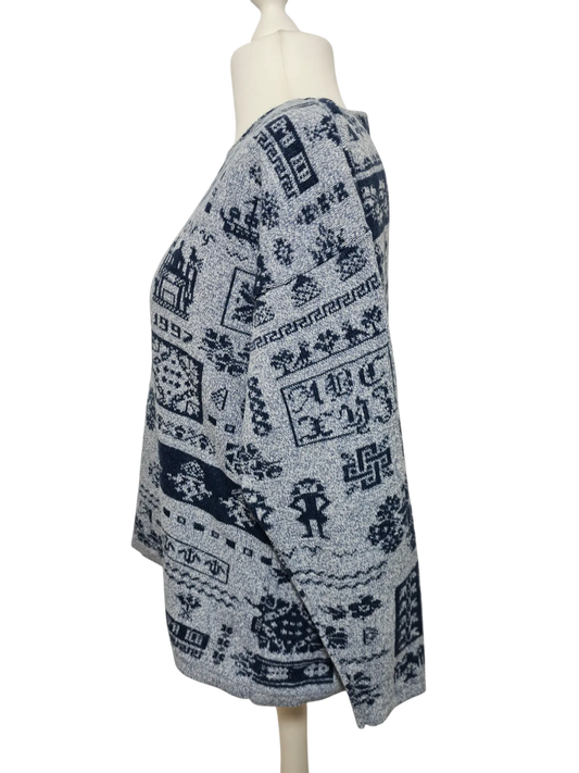 Pull chaud à motifs géométriques inspiration folklorique des années 80-90 EMMAUS