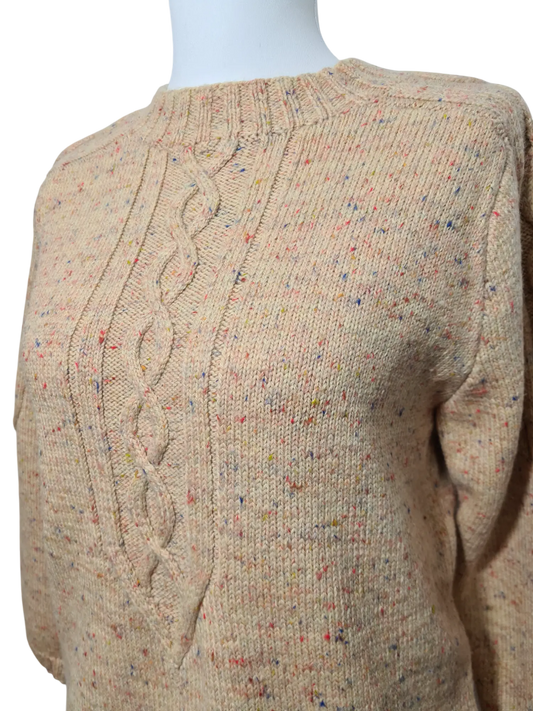 Pull femme en laine mélangée jaune pastel inspiration Aran fait main des années 70-80 EMMAUS