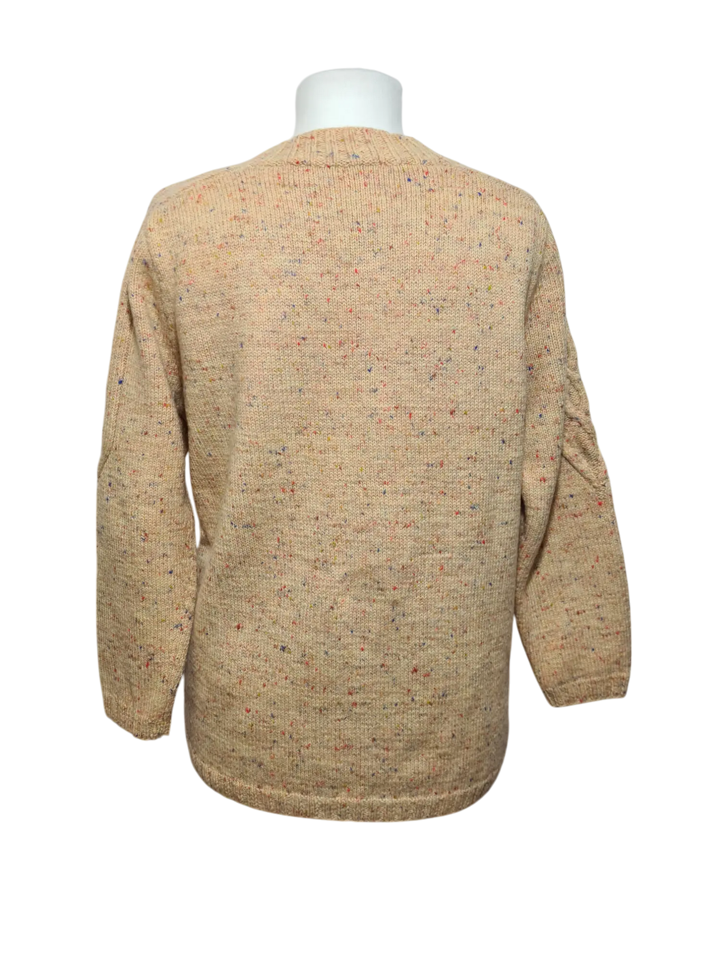 Pull femme en laine mélangée jaune pastel inspiration Aran fait main des années 70-80 EMMAUS